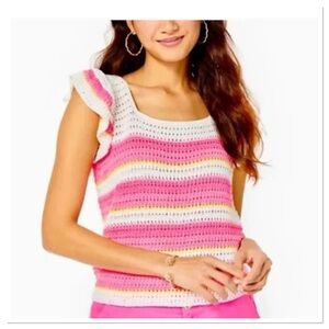 NWT Lilly Pulitzer Cordetta Sweater Pink Shandy Textured Sail Stripe Size Large